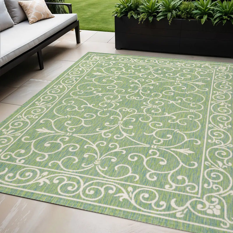 5' X 8' Green And Ivory Medallion Indoor Outdoor Area Rug Homeroots Outdoor