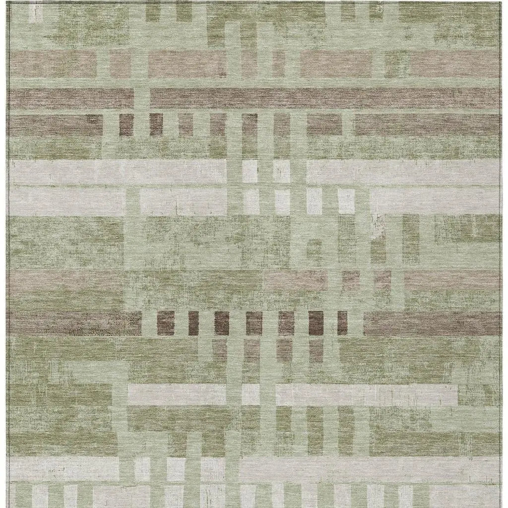 5' X 8' Green And Ivory Striped Washable Indoor Outdoor Area Rug Homeroots Outdoor