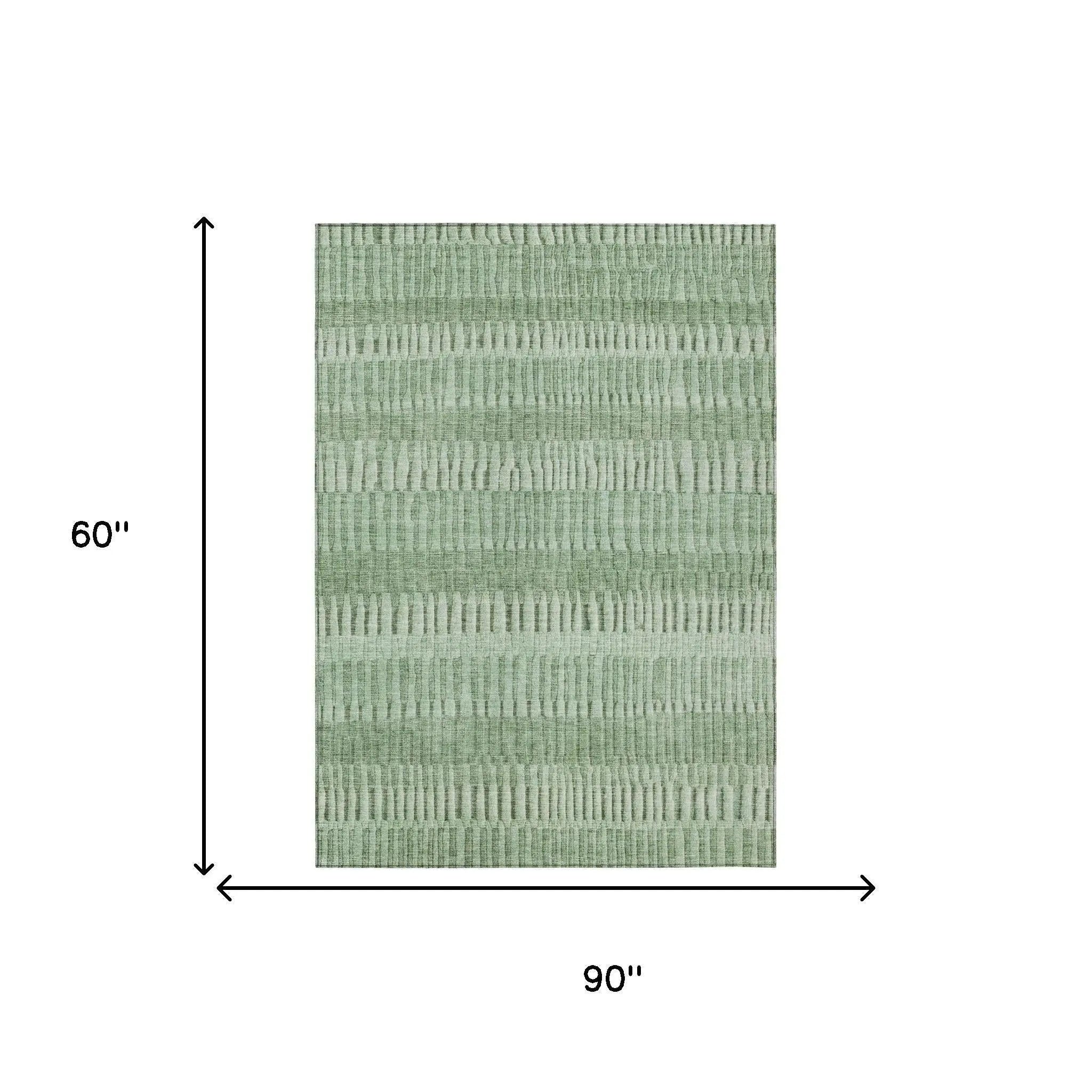 5' X 8' Green And Ivory Striped Washable Indoor Outdoor Area Rug Homeroots Outdoor
