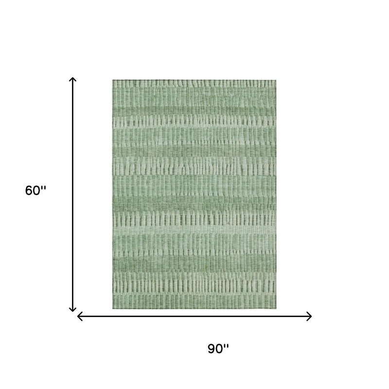 5' X 8' Green And Ivory Striped Washable Indoor Outdoor Area Rug Homeroots Outdoor