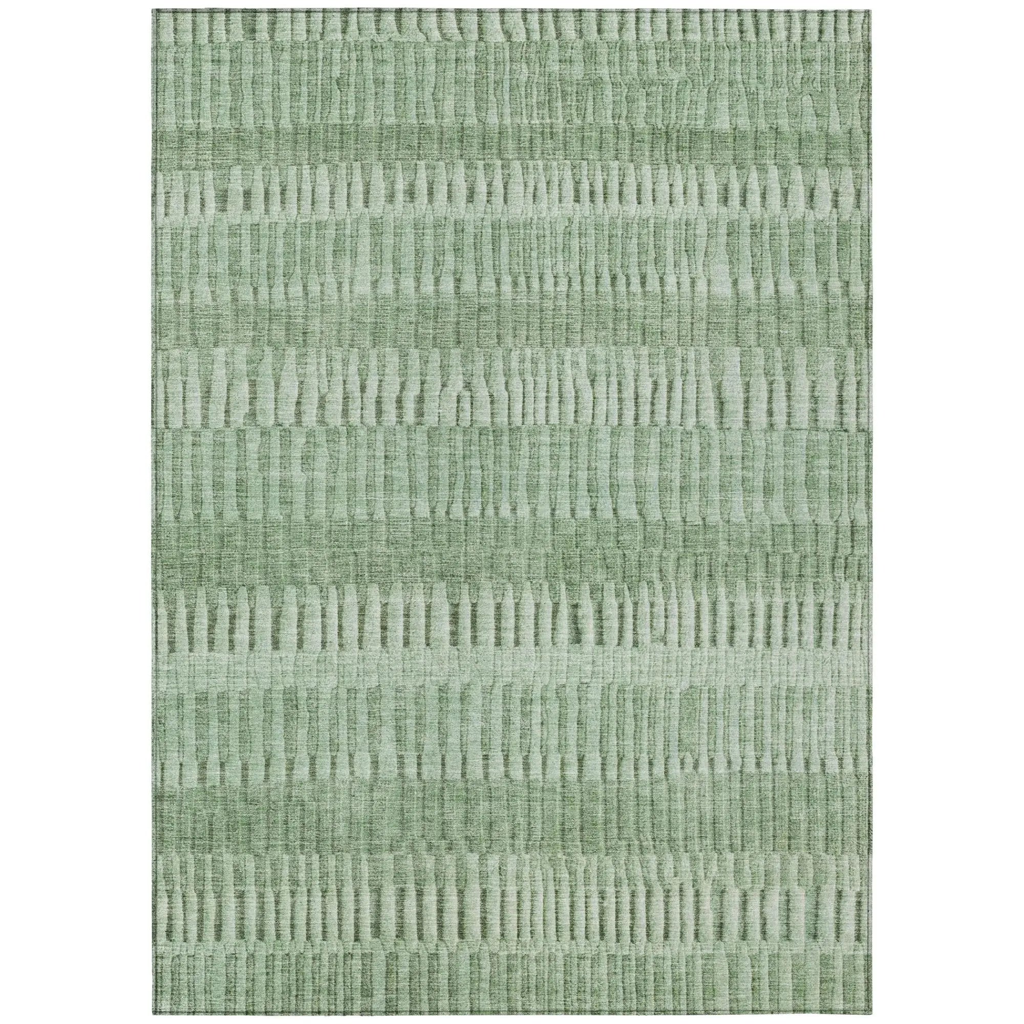 5' X 8' Green And Ivory Striped Washable Indoor Outdoor Area Rug Homeroots Outdoor