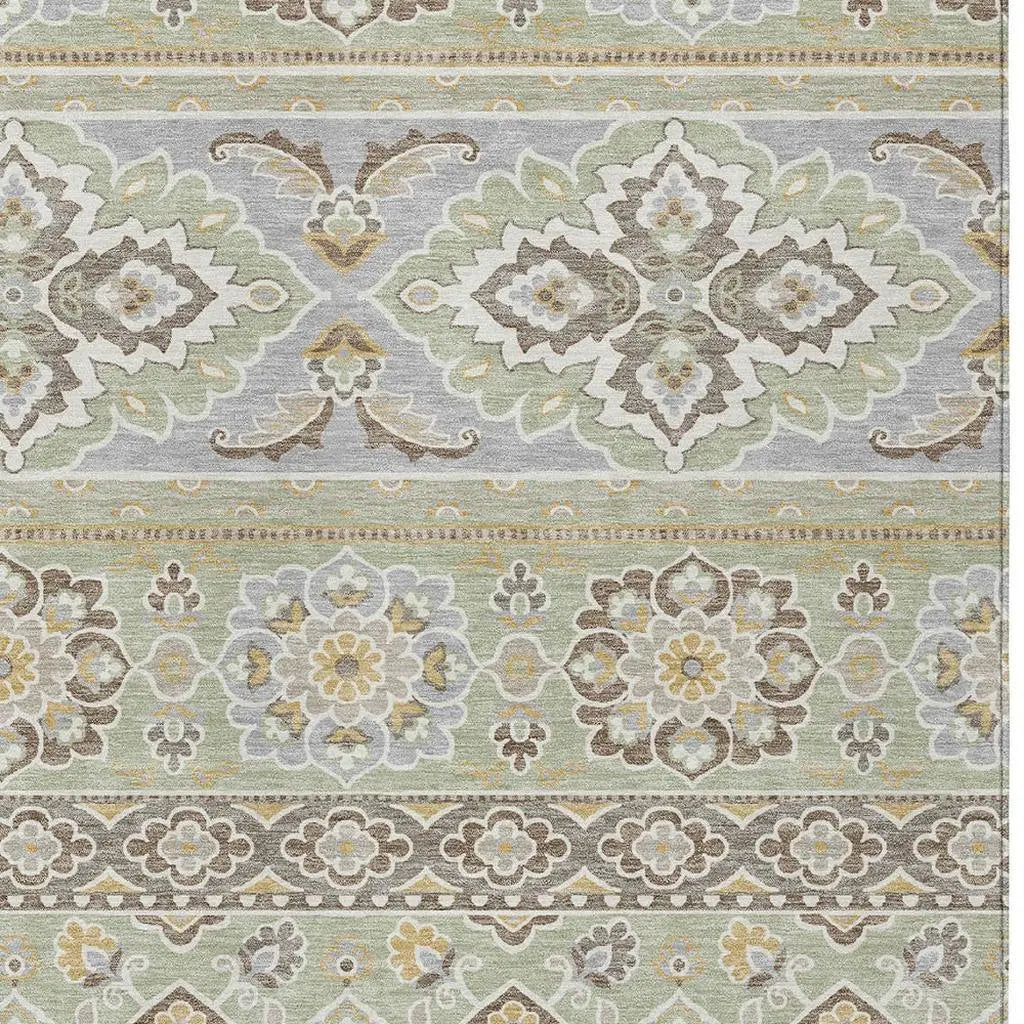 5' X 8' Green And Ivory Tribal Washable Indoor Outdoor Area Rug Homeroots Outdoor