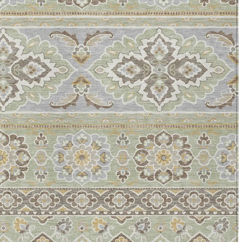 5' X 8' Green And Ivory Tribal Washable Indoor Outdoor Area Rug Homeroots Outdoor