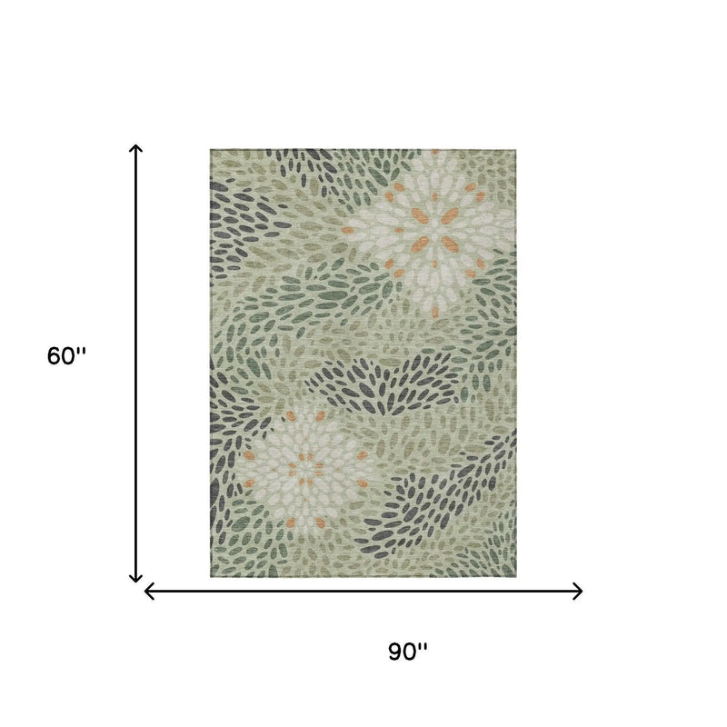 5' X 8' Green And Khaki Abstract Washable Indoor Outdoor Area Rug Homeroots Outdoor