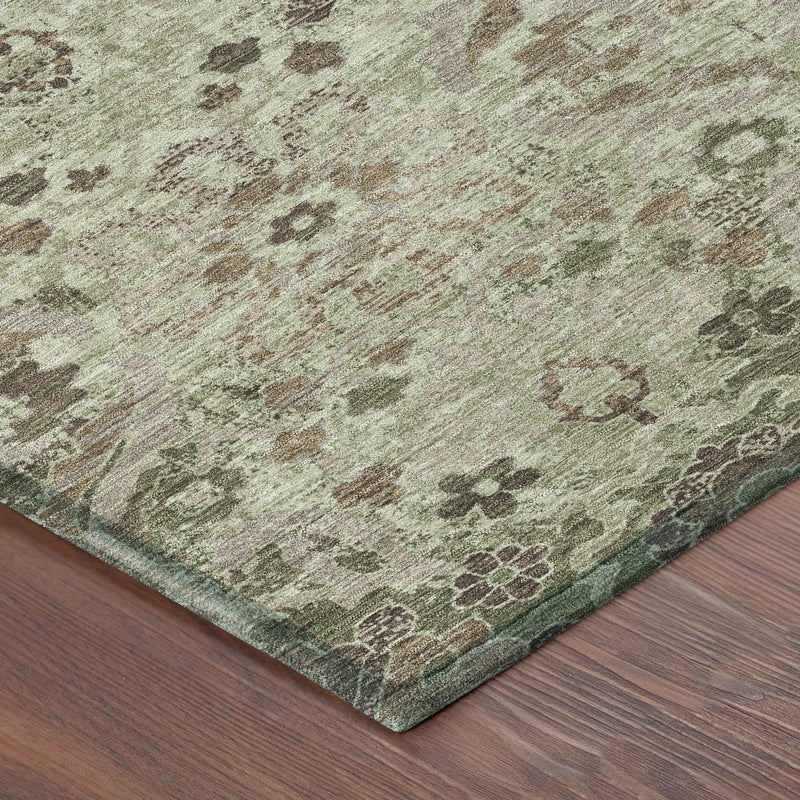 5' X 8' Green And Khaki Damask Washable Indoor Outdoor Area Rug Homeroots Outdoor