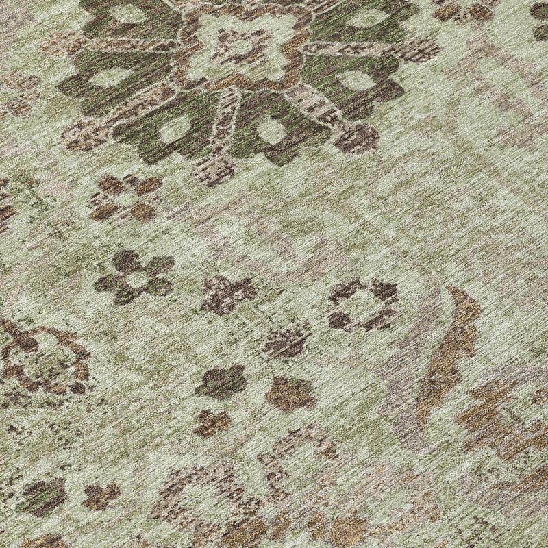 5' X 8' Green And Khaki Damask Washable Indoor Outdoor Area Rug Homeroots Outdoor