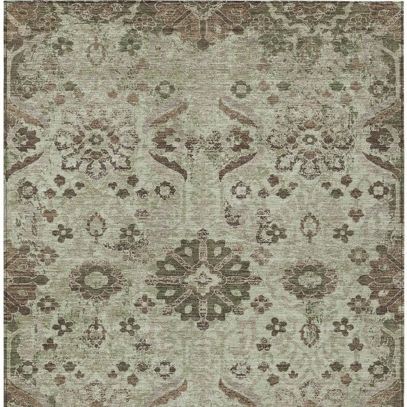 5' X 8' Green And Khaki Damask Washable Indoor Outdoor Area Rug Homeroots Outdoor