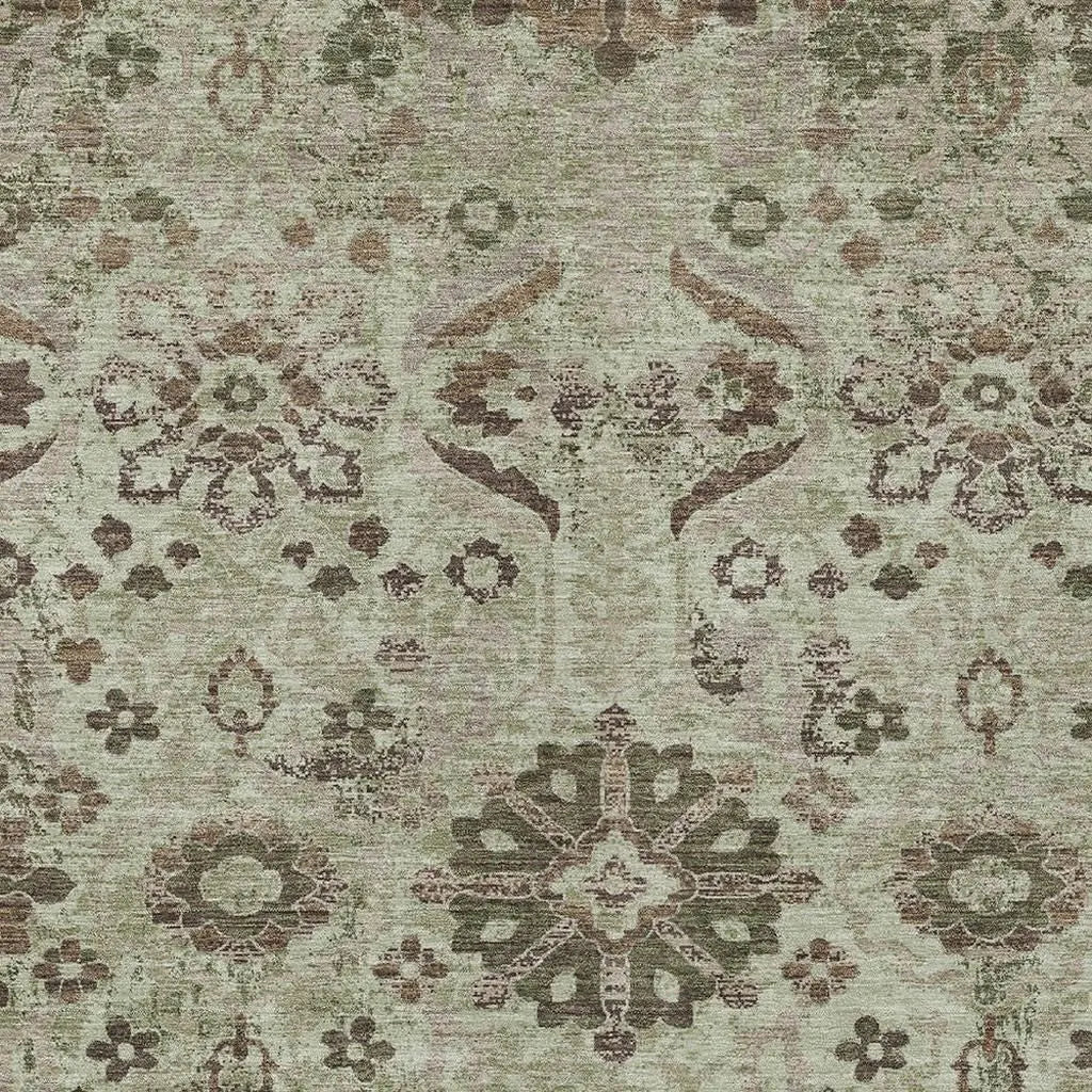 5' X 8' Green And Khaki Damask Washable Indoor Outdoor Area Rug Homeroots Outdoor
