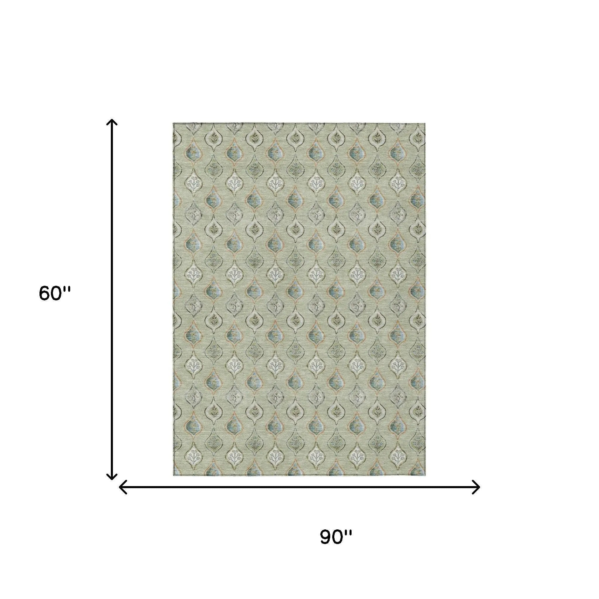 5' X 8' Green And Khaki Floral Washable Indoor Outdoor Area Rug Homeroots Outdoor