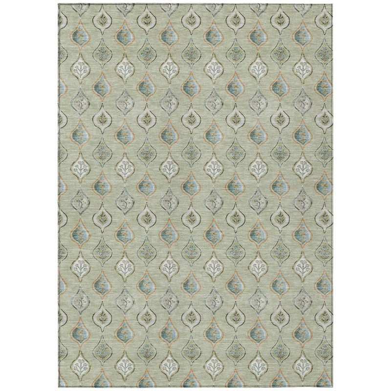 5' X 8' Green And Khaki Floral Washable Indoor Outdoor Area Rug Homeroots Outdoor