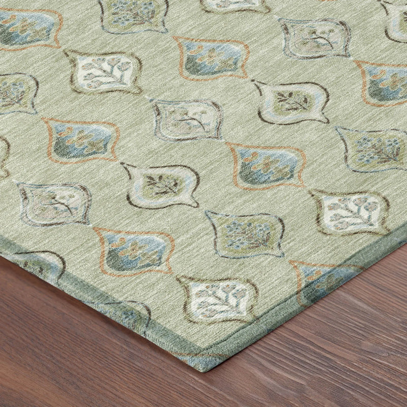 5' X 8' Green And Khaki Floral Washable Indoor Outdoor Area Rug Homeroots Outdoor
