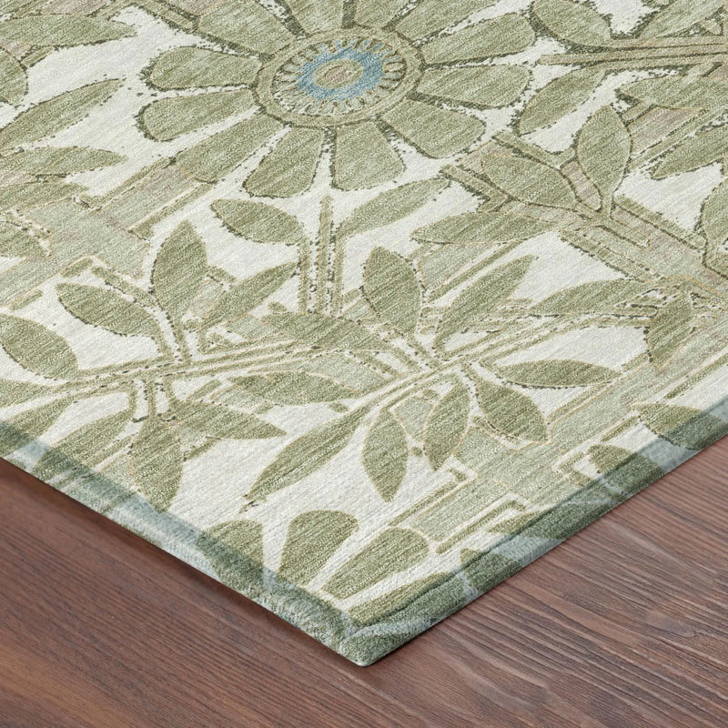 5' X 8' Green And Khaki Floral Washable Indoor Outdoor Area Rug Homeroots Outdoor