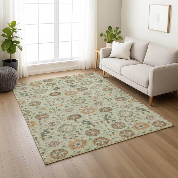 5' X 8' Green And Khaki Geometric Washable Indoor Outdoor Area Rug Homeroots Outdoor