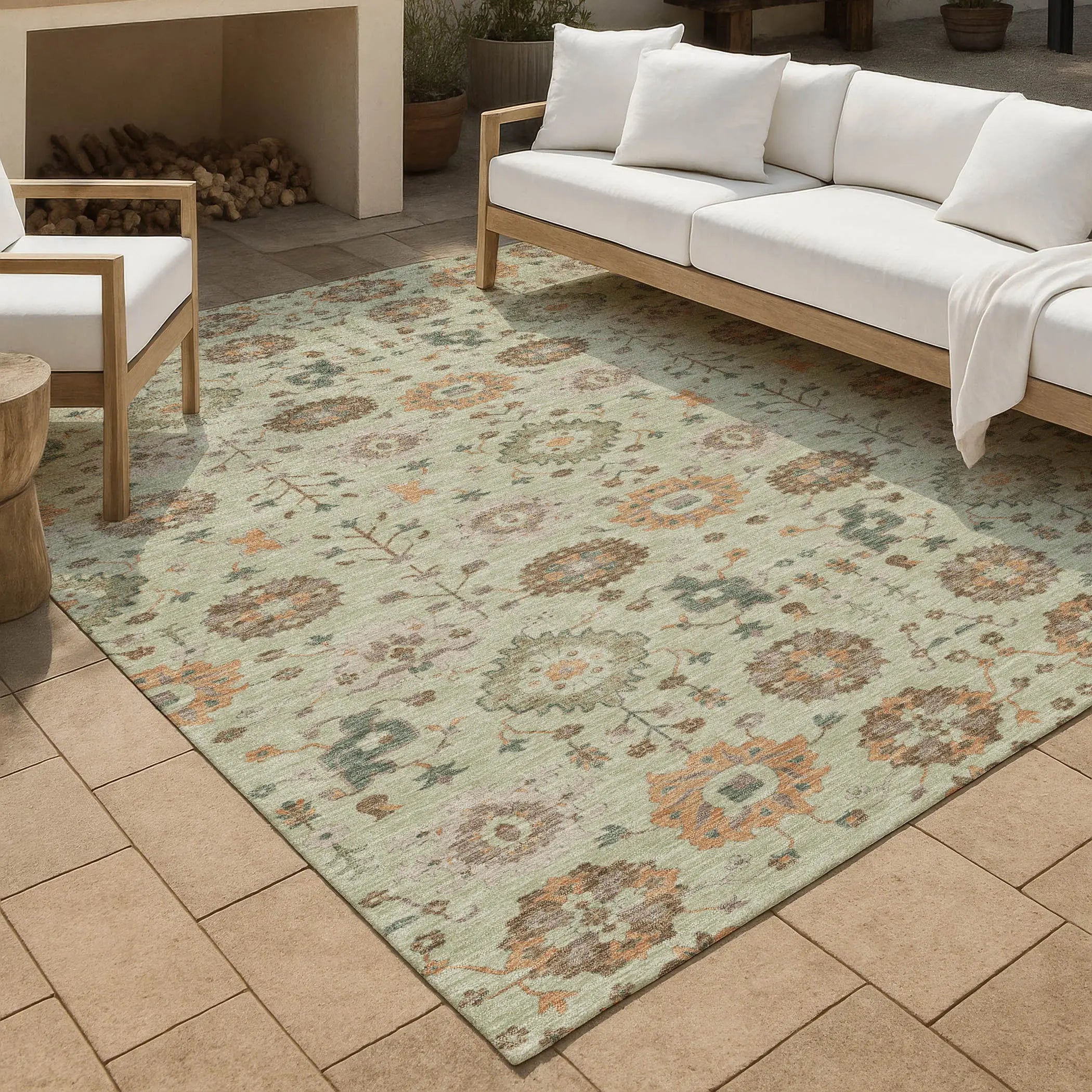 5' X 8' Green And Khaki Geometric Washable Indoor Outdoor Area Rug Homeroots Outdoor
