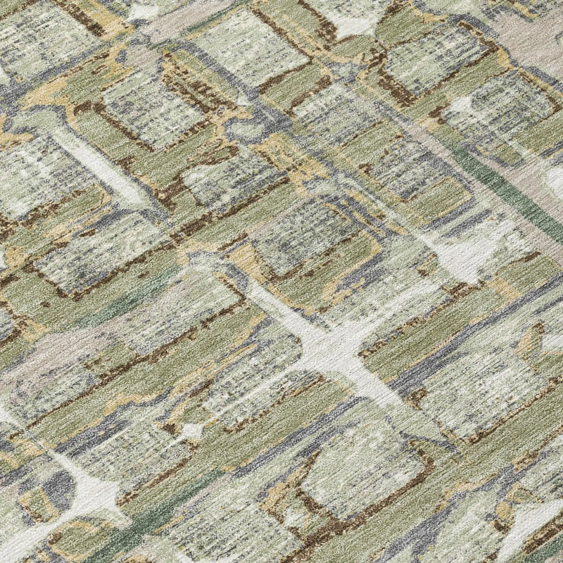 5' X 8' Green And Khaki Geometric Washable Indoor Outdoor Area Rug Homeroots Outdoor