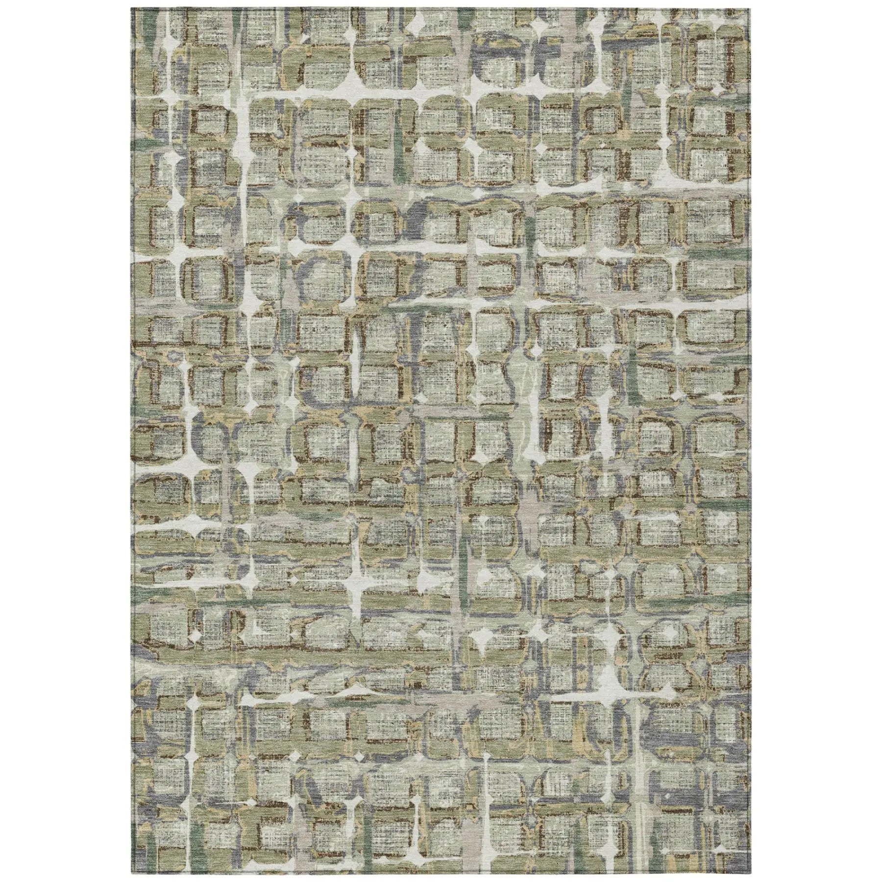 5' X 8' Green And Khaki Geometric Washable Indoor Outdoor Area Rug Homeroots Outdoor