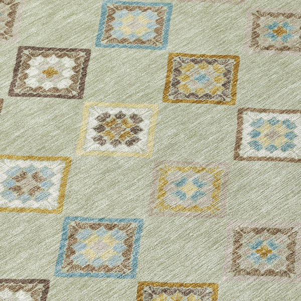 5' X 8' Green And Khaki Geometric Washable Indoor Outdoor Area Rug Homeroots Outdoor