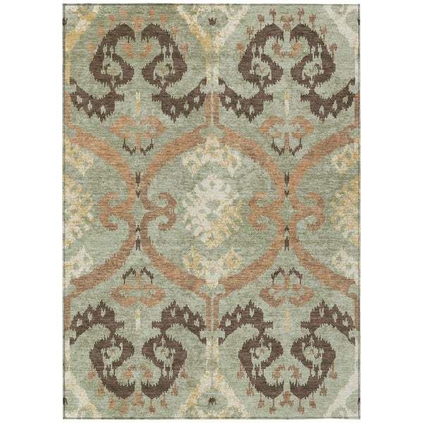 5' X 8' Green And Khaki Ikat Washable Indoor Outdoor Area Rug Homeroots Outdoor
