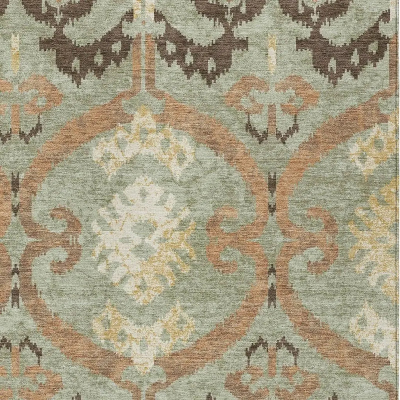 5' X 8' Green And Khaki Ikat Washable Indoor Outdoor Area Rug Homeroots Outdoor