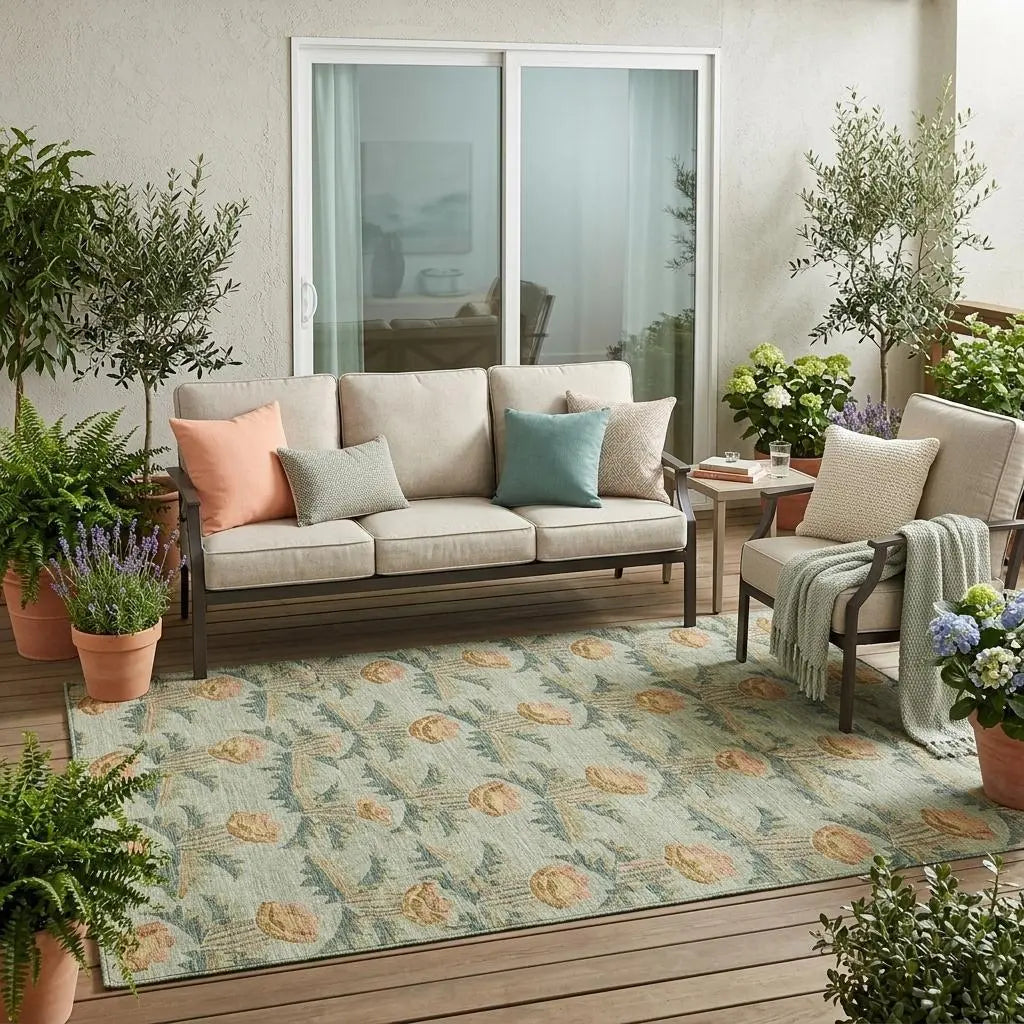 5' X 8' Green And Lavender Floral Washable Indoor Outdoor Area Rug Homeroots Outdoor