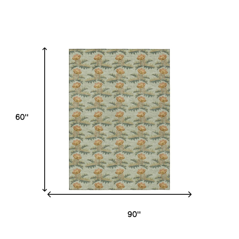 5' X 8' Green And Lavender Floral Washable Indoor Outdoor Area Rug Homeroots Outdoor
