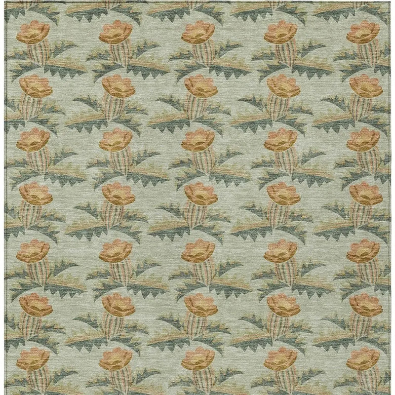 5' X 8' Green And Lavender Floral Washable Indoor Outdoor Area Rug Homeroots Outdoor