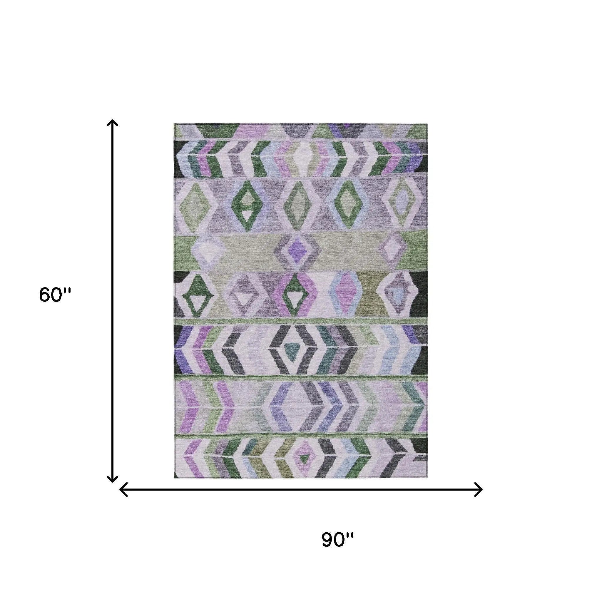 5' X 8' Green And Lavender Tribal Washable Indoor Outdoor Area Rug Homeroots Outdoor