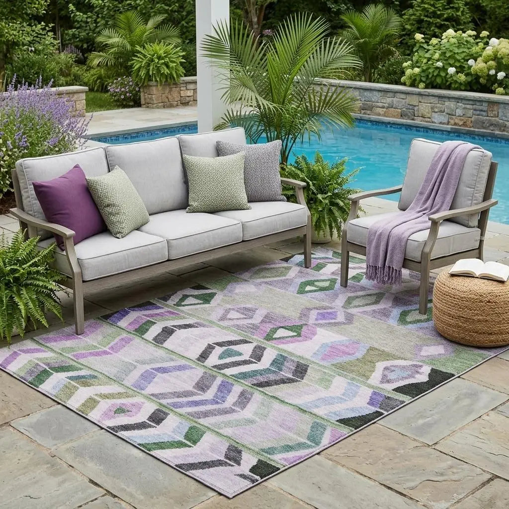 5' X 8' Green And Lavender Tribal Washable Indoor Outdoor Area Rug Homeroots Outdoor