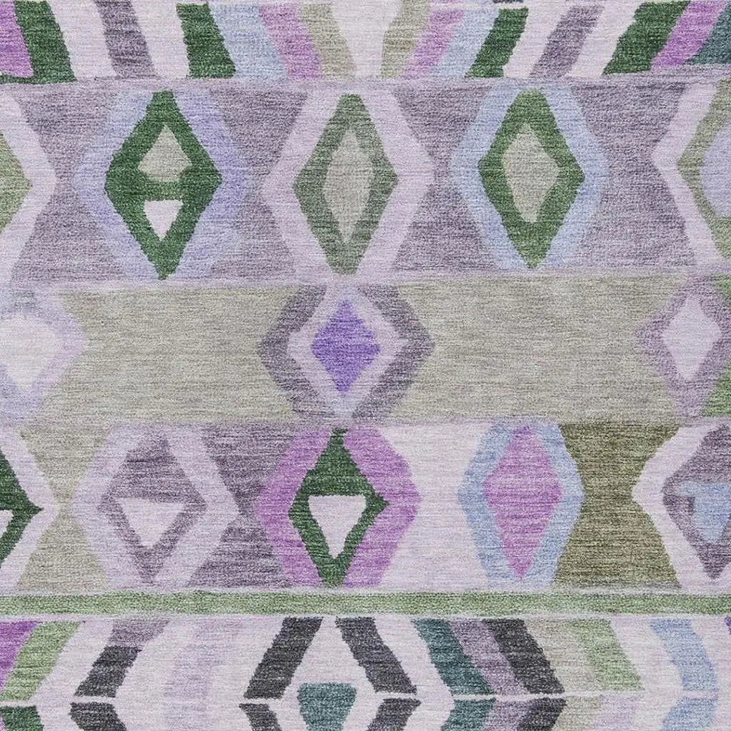 5' X 8' Green And Lavender Tribal Washable Indoor Outdoor Area Rug Homeroots Outdoor