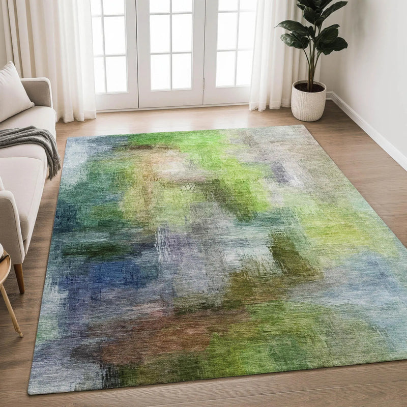 5' X 8' Green And Lime Green Abstract Washable Indoor Outdoor Area Rug Homeroots Outdoor