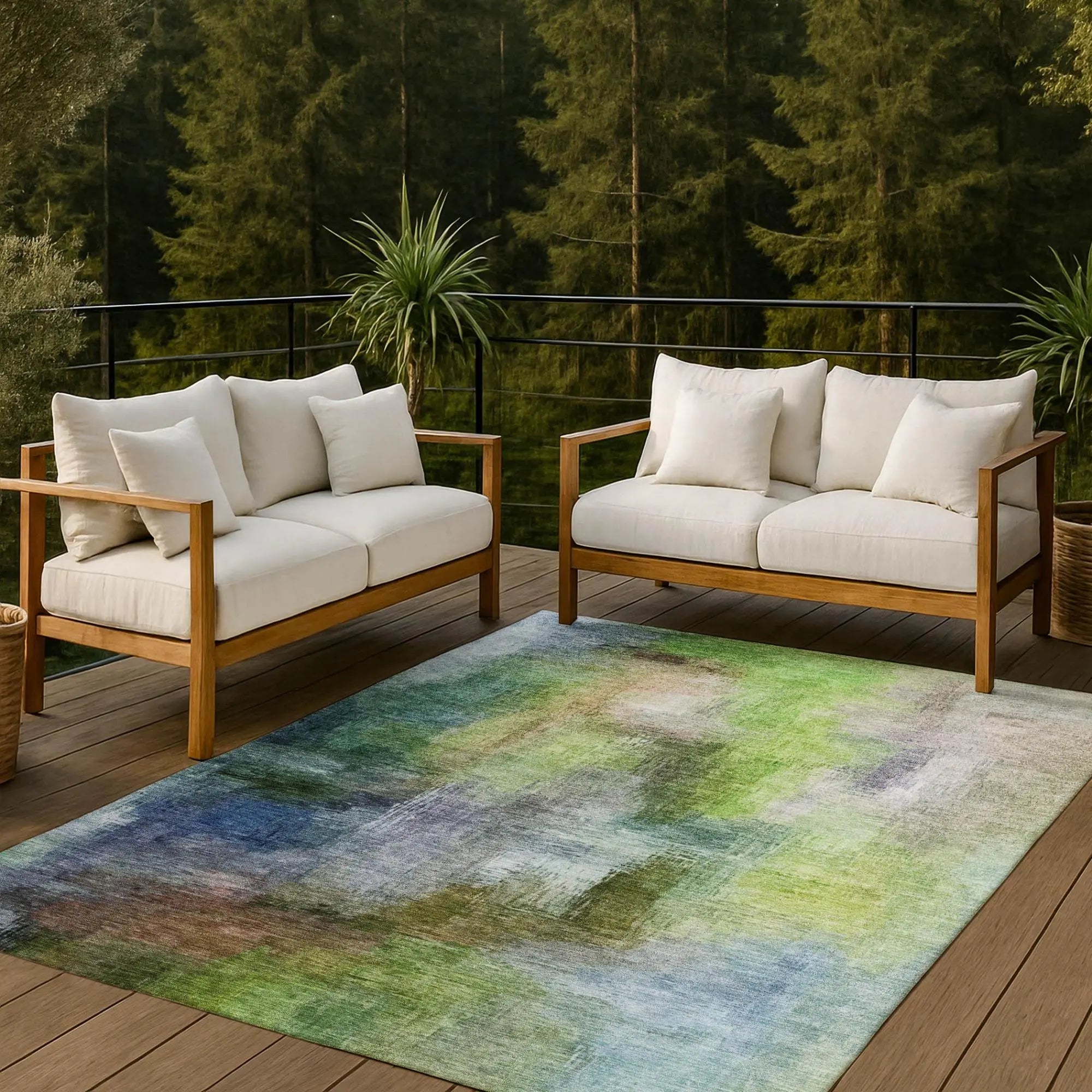 5' X 8' Green And Lime Green Abstract Washable Indoor Outdoor Area Rug Homeroots Outdoor