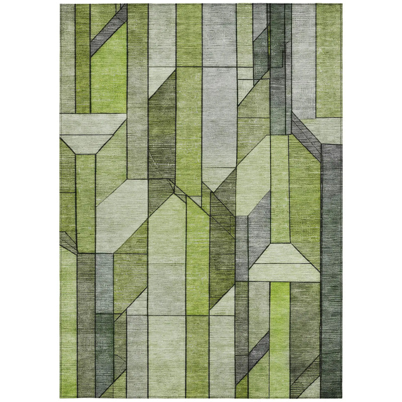 5' X 8' Green And Lime Green Geometric Washable Indoor Outdoor Area Rug Homeroots Outdoor