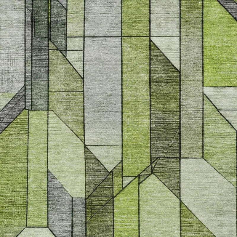 5' X 8' Green And Lime Green Geometric Washable Indoor Outdoor Area Rug Homeroots Outdoor