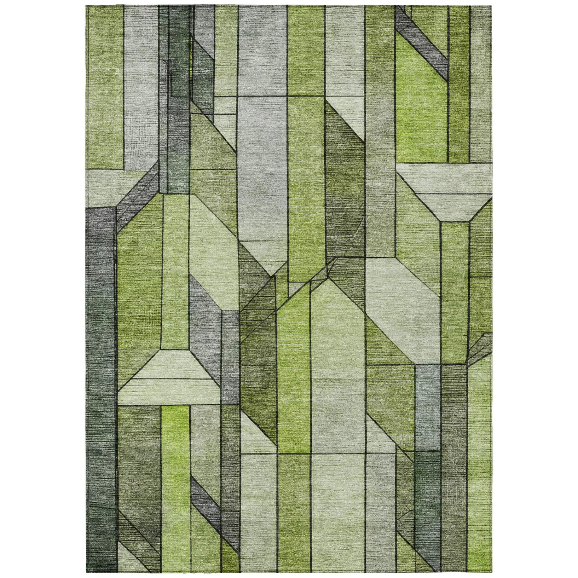 5' X 8' Green And Lime Green Geometric Washable Indoor Outdoor Area Rug Homeroots Outdoor