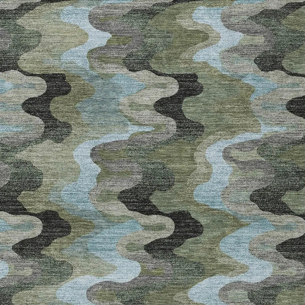 5' X 8' Green And Olive Green Abstract Washable Indoor Outdoor Area Rug Homeroots Outdoor