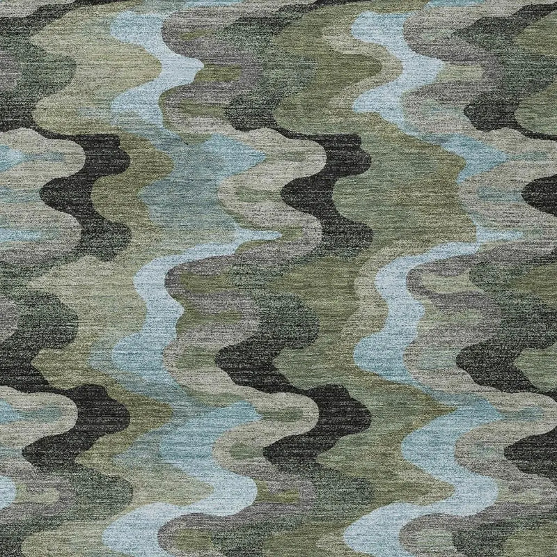 5' X 8' Green And Olive Green Abstract Washable Indoor Outdoor Area Rug Homeroots Outdoor