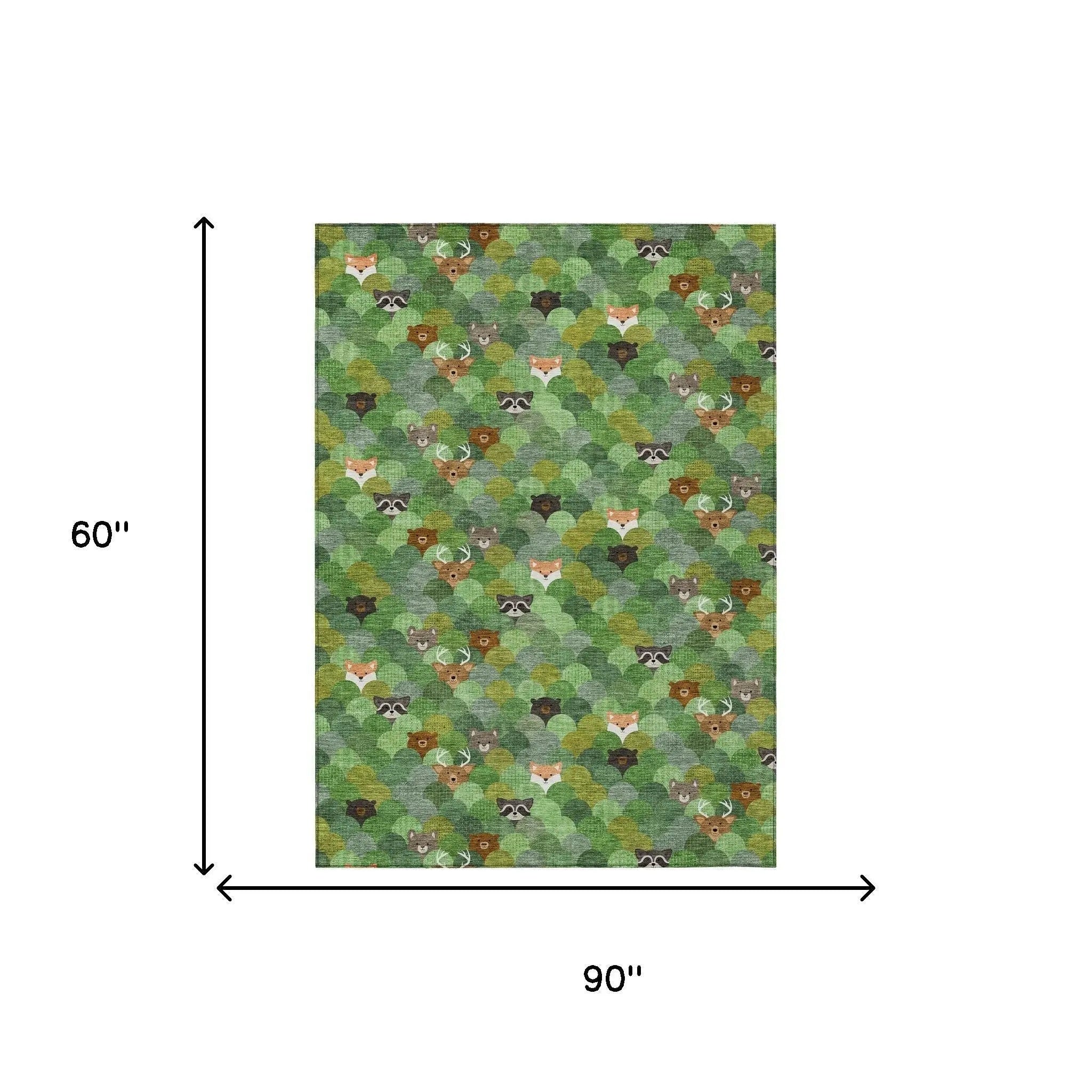 5' X 8' Green And Olive Green Cactus Washable Indoor Outdoor Area Rug Homeroots Outdoor