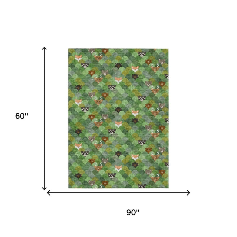 5' X 8' Green And Olive Green Cactus Washable Indoor Outdoor Area Rug Homeroots Outdoor
