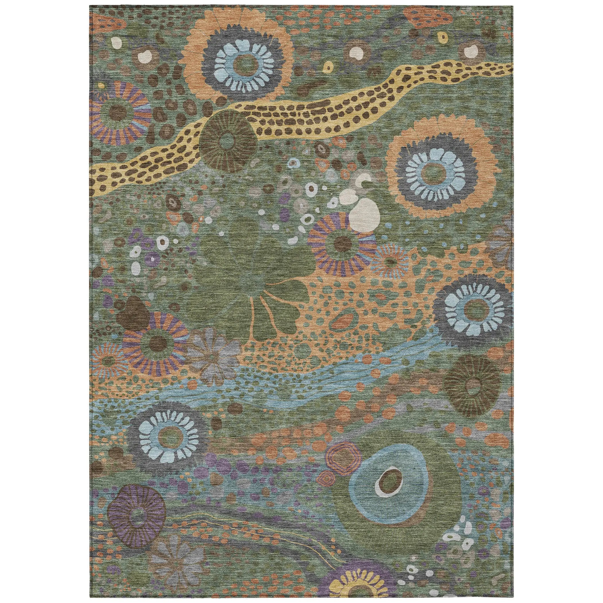 5' X 8' Green And Olive Green Floral Washable Indoor Outdoor Area Rug Homeroots Outdoor