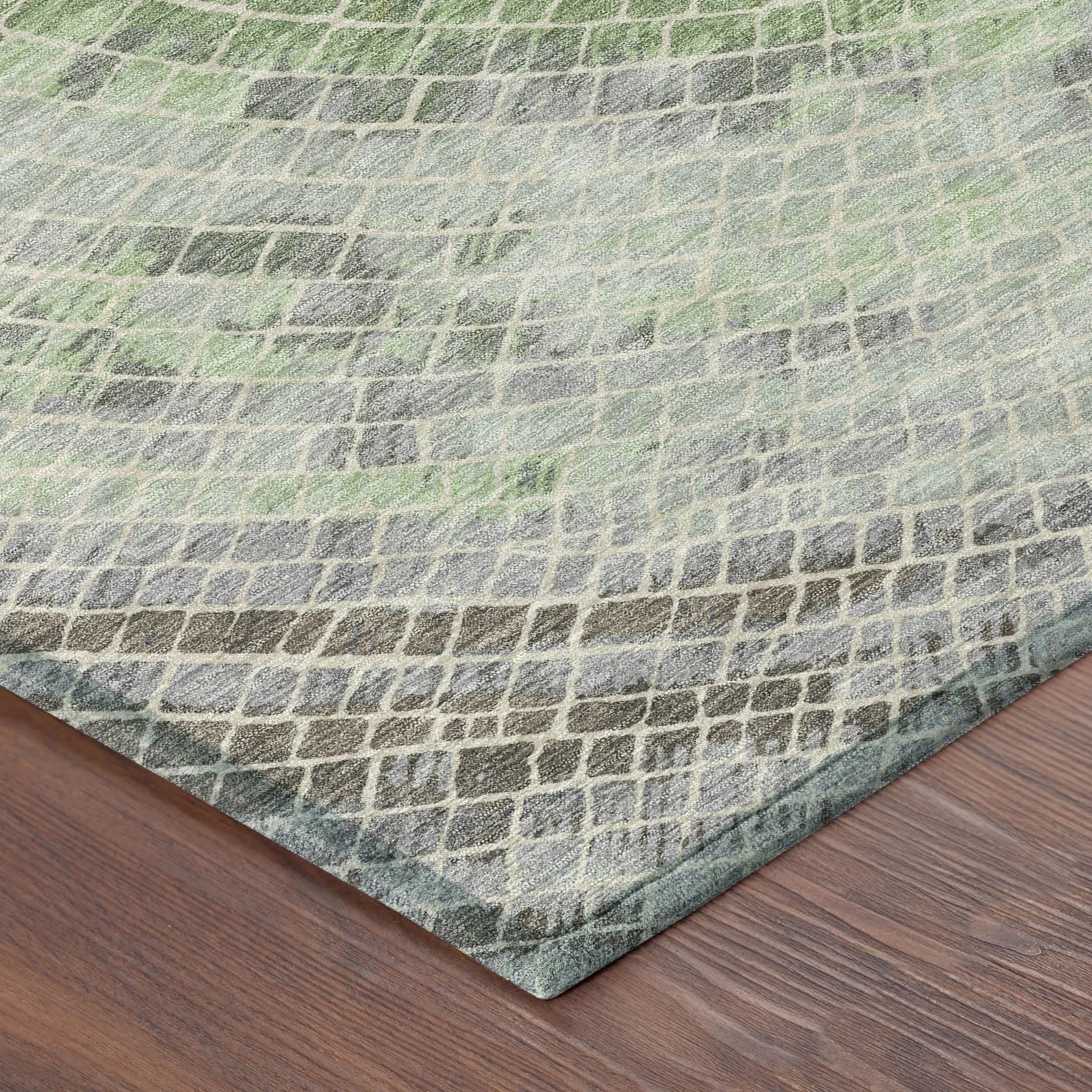 5' X 8' Green And Olive Green Geometric Washable Indoor Outdoor Area Rug Homeroots Outdoor