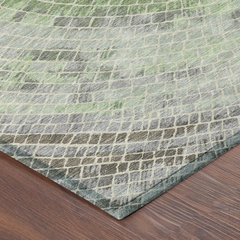 5' X 8' Green And Olive Green Geometric Washable Indoor Outdoor Area Rug Homeroots Outdoor