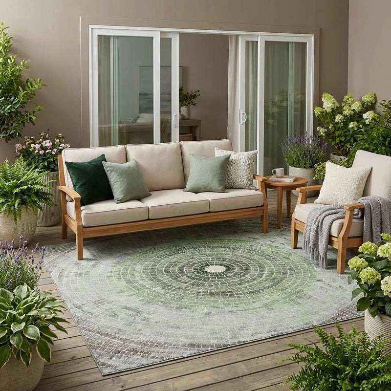 5' X 8' Green And Olive Green Geometric Washable Indoor Outdoor Area Rug Homeroots Outdoor