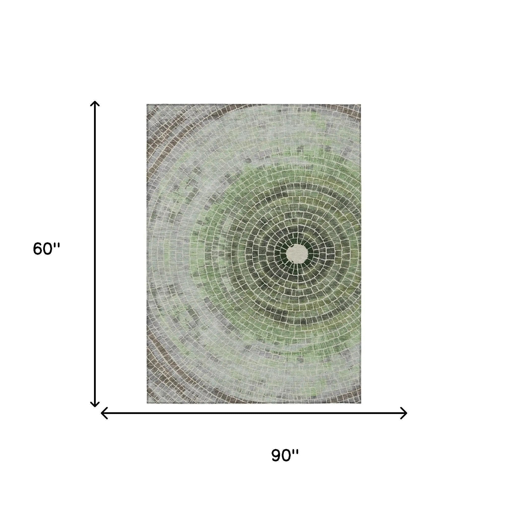 5' X 8' Green And Olive Green Geometric Washable Indoor Outdoor Area Rug Homeroots Outdoor