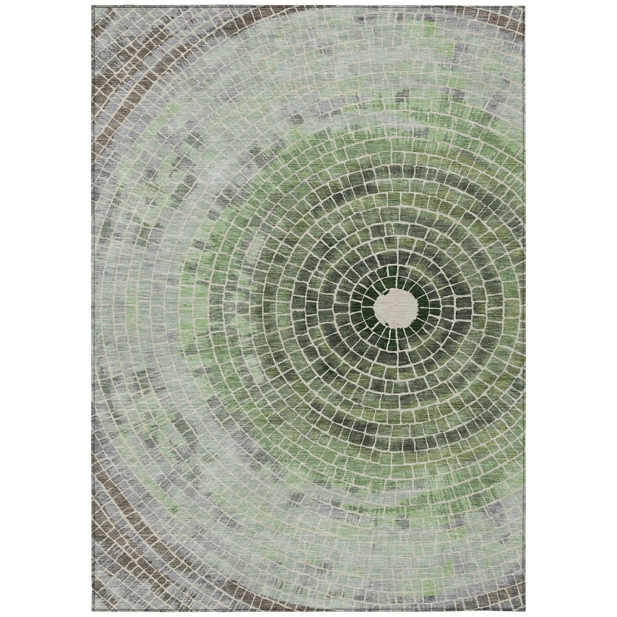 5' X 8' Green And Olive Green Geometric Washable Indoor Outdoor Area Rug Homeroots Outdoor