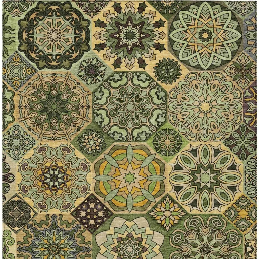 5' X 8' Green And Olive Green Patchwork Washable Indoor Outdoor Area Rug Homeroots Outdoor