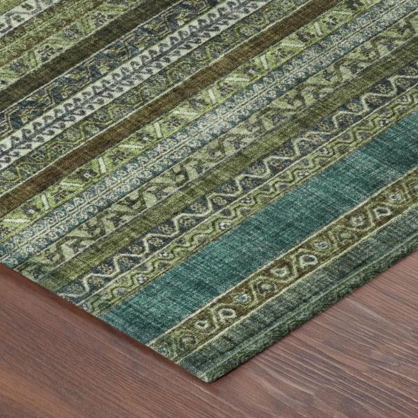 5' X 8' Green And Olive Green Striped Washable Indoor Outdoor Area Rug Homeroots Outdoor