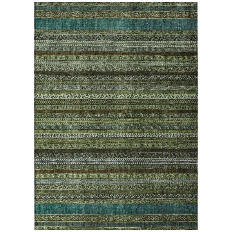 5' X 8' Green And Olive Green Striped Washable Indoor Outdoor Area Rug Homeroots Outdoor