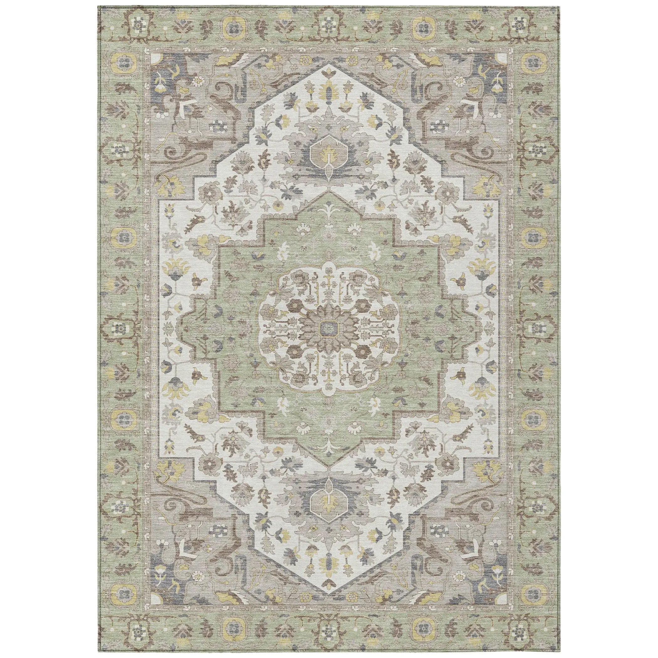 5' X 8' Green And Orange Oriental Washable Indoor Outdoor Area Rug Homeroots Outdoor