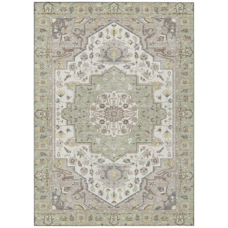 5' X 8' Green And Orange Oriental Washable Indoor Outdoor Area Rug Homeroots Outdoor