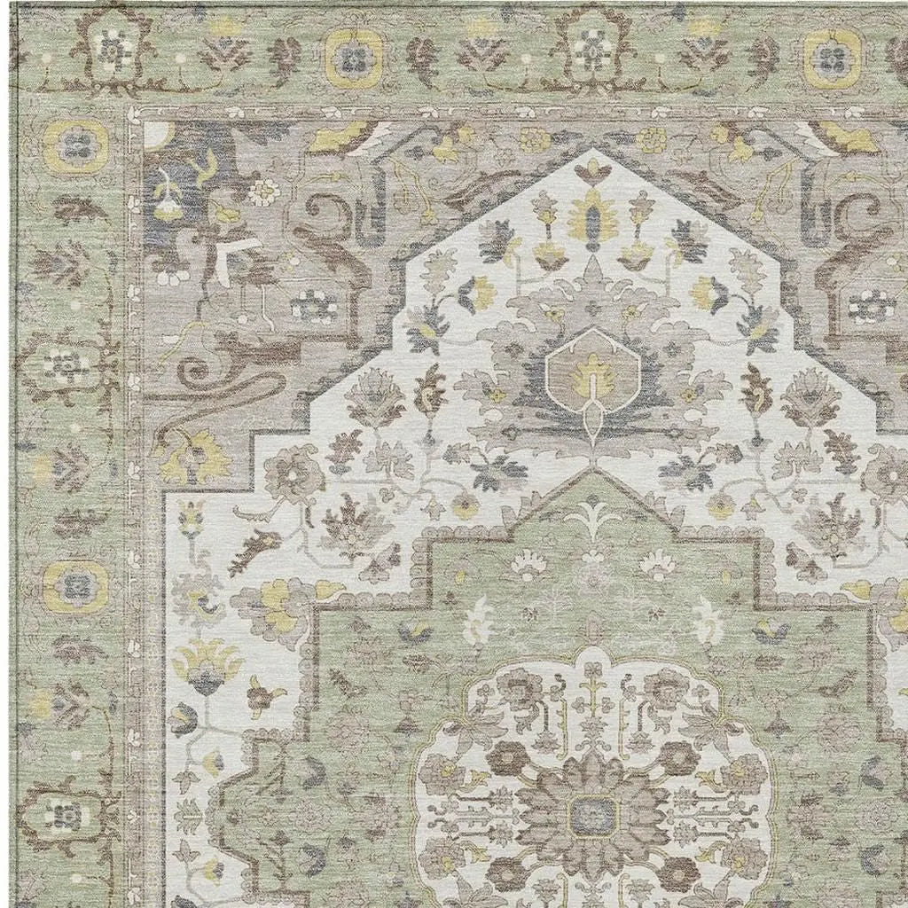 5' X 8' Green And Orange Oriental Washable Indoor Outdoor Area Rug Homeroots Outdoor